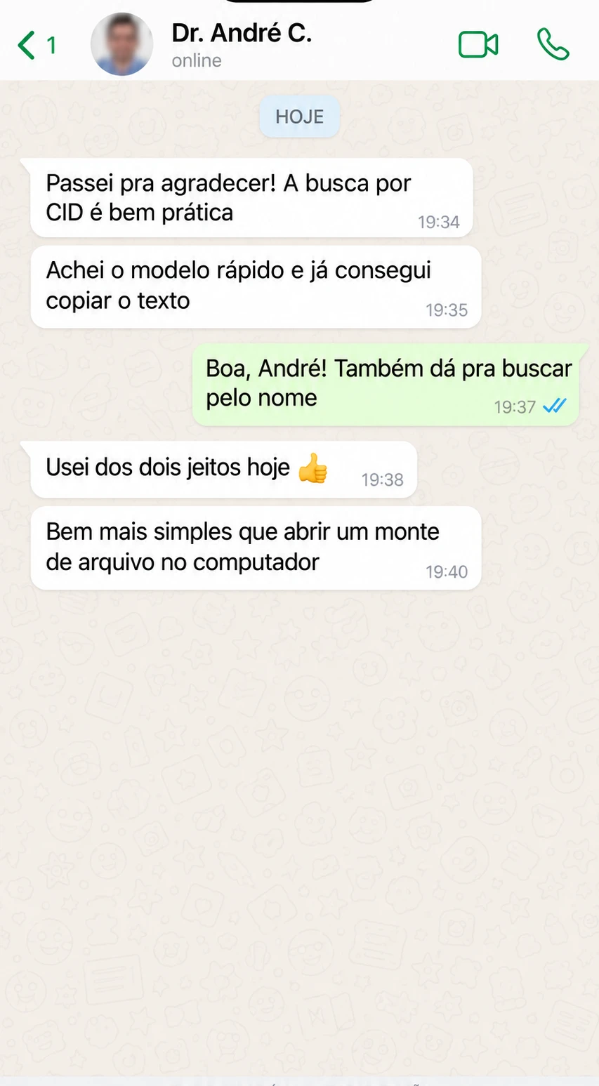 Conversa ilustrativa 1 sobre o uso do Receita Rápida PS; não é um depoimento real.